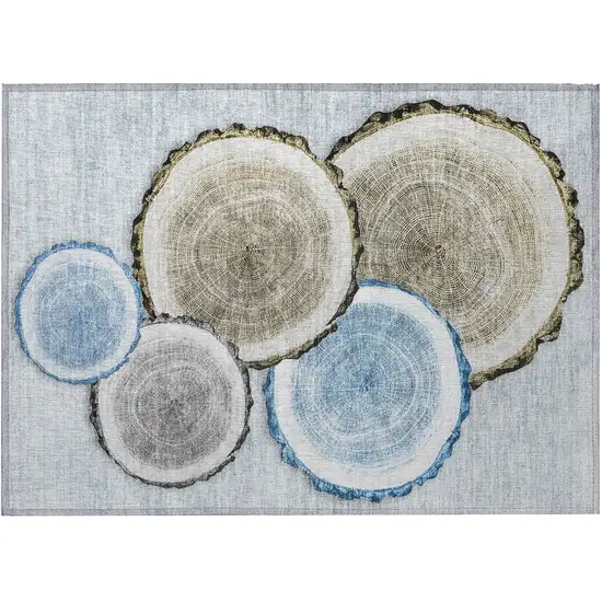 Blue Gold and Gray Faux Bois Washable Non Skid Indoor Outdoor Area Rug Photo 5