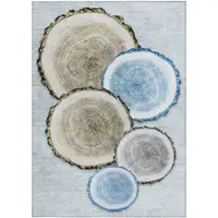 Photo of Blue Gold and Gray Faux Bois Washable Non Skid Indoor Outdoor Area Rug