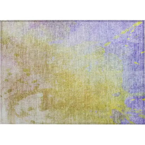 Blue Gold and Wheat Abstract Washable Non Skid Indoor Outdoor Area Rug Photo 2