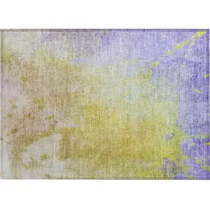 Photo of Blue Gold and Wheat Abstract Washable Non Skid Indoor Outdoor Area Rug