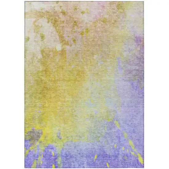 Blue Gold and Wheat Abstract Washable Non Skid Indoor Outdoor Area Rug Photo 2