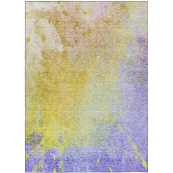 Blue Gold and Wheat Abstract Washable Non Skid Indoor Outdoor Area Rug Photo 2