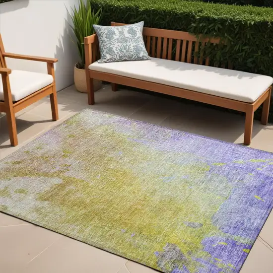 Blue Gold and Wheat Abstract Washable Non Skid Indoor Outdoor Area Rug Photo 1