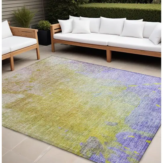 Blue Gold and Wheat Abstract Washable Non Skid Indoor Outdoor Area Rug Photo 1