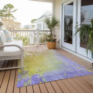 Photo of Blue Gold and Wheat Abstract Washable Non Skid Indoor Outdoor Area Rug