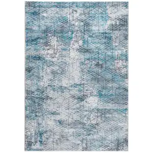 Photo of Blue Gray Abstract Cuboid Modern Area Rug