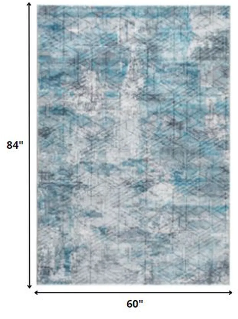 Blue Gray Abstract Cuboid Modern Area Rug Photo 5