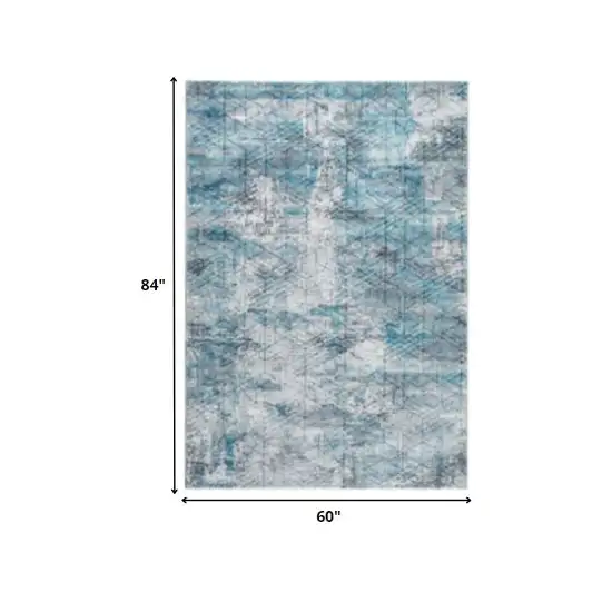 Blue Gray Abstract Cuboid Modern Area Rug Photo 5