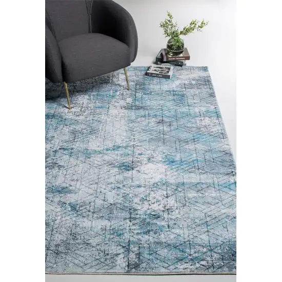 Blue Gray Abstract Cuboid Modern Area Rug Photo 8