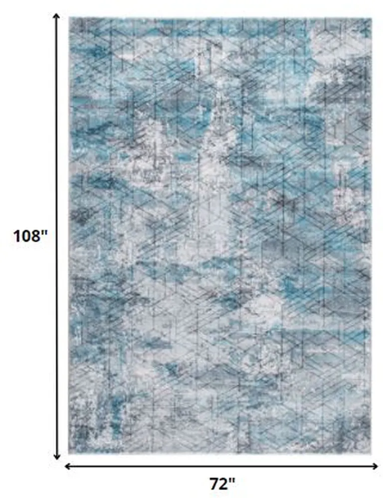 Blue Gray Abstract Cuboid Modern Area Rug Photo 5