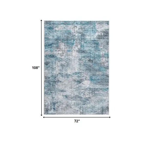 Blue Gray Abstract Cuboid Modern Area Rug Photo 5