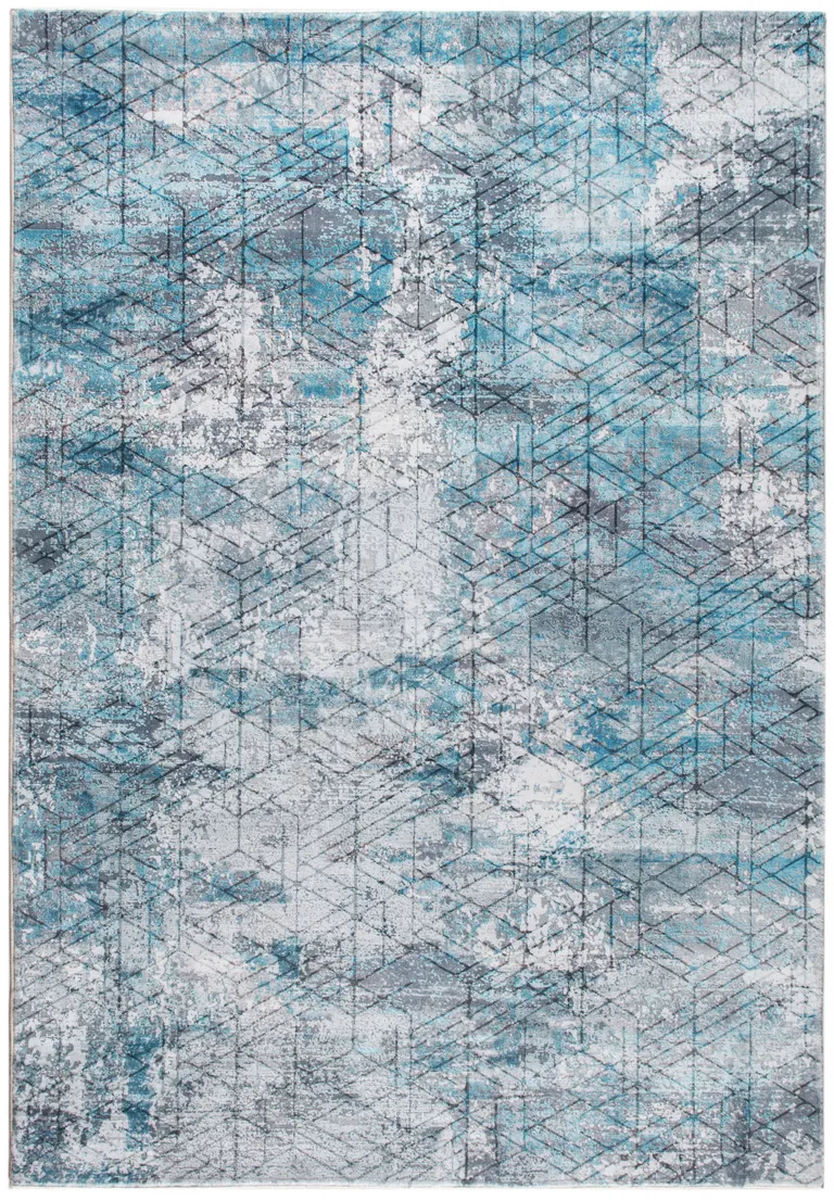 Blue Gray Abstract Cuboid Modern Area Rug Photo 1