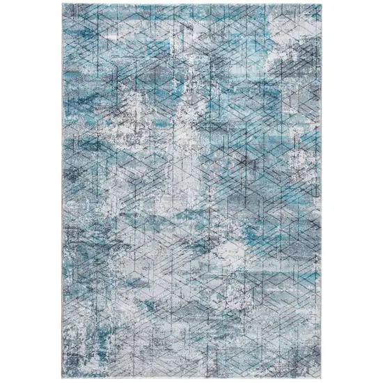 Blue Gray Abstract Cuboid Modern Area Rug Photo 1