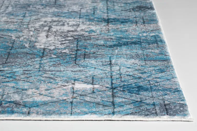 Blue Gray Abstract Cuboid Modern Area Rug Photo 2