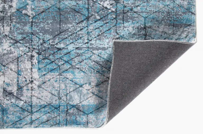 Blue Gray Abstract Cuboid Modern Runner Rug Photo 5