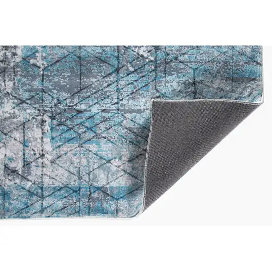 Blue Gray Abstract Cuboid Modern Runner Rug Photo 7