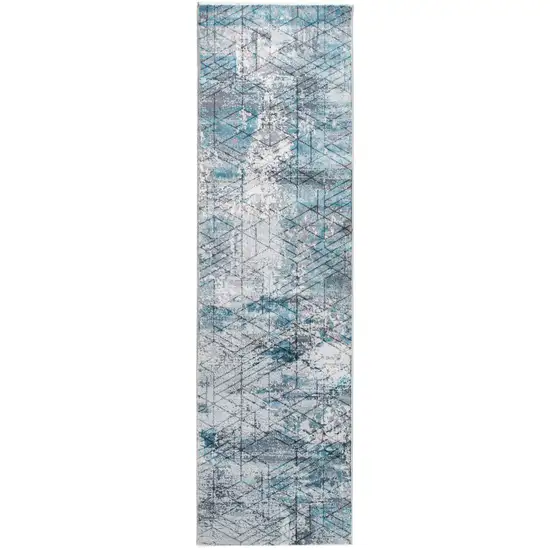 Blue Gray Abstract Cuboid Modern Runner Rug Photo 3