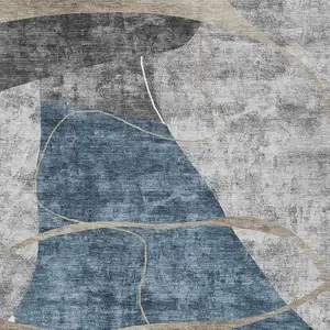 Photo of Blue Gray And Charcoal Abstract Washable Indoor Outdoor Area Rug