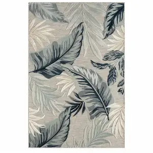 Photo of Blue Gray And Cream Floral Stain Resistant Indoor Outdoor Area Rug