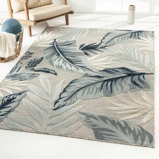 Blue Gray And Cream Floral Stain Resistant Indoor Outdoor Area Rug Photo 8