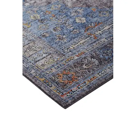 Blue Gray And Gold Floral Stain Resistant Area Rug Photo 5