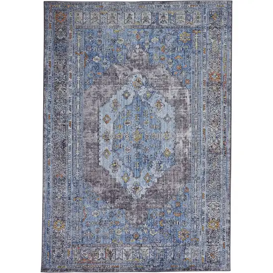 Blue Gray And Gold Floral Stain Resistant Area Rug Photo 1