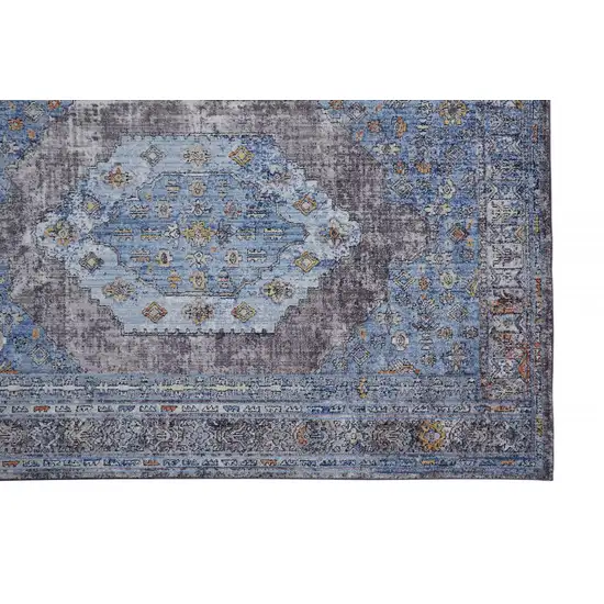 Blue Gray And Gold Floral Stain Resistant Area Rug Photo 4