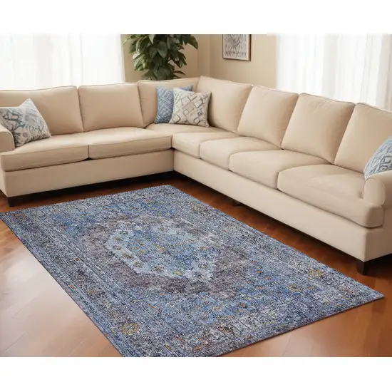 Blue and Gray Floral Area Rug Photo 1