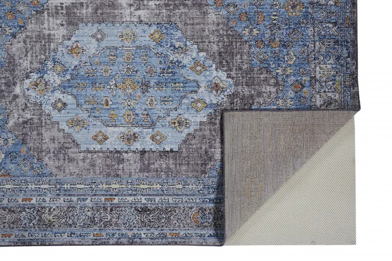 Blue Gray And Gold Floral Stain Resistant Area Rug Photo 2