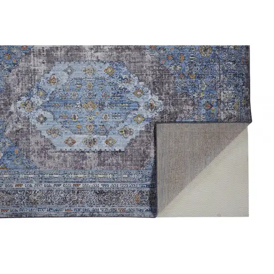 Blue Gray And Gold Floral Stain Resistant Area Rug Photo 2