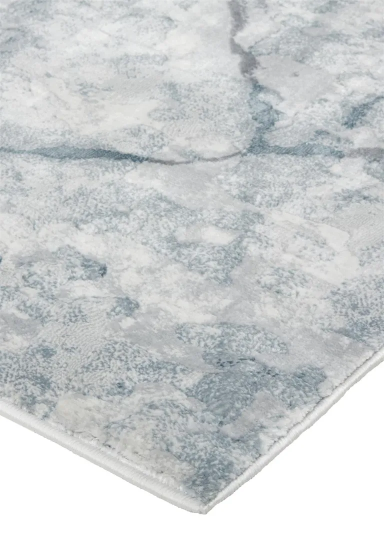 Blue Gray And Ivory Abstract Distressed Stain Resistant Area Rug Photo 3