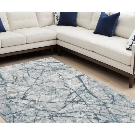 Blue Gray And Ivory Abstract Distressed Stain Resistant Area Rug Photo 1