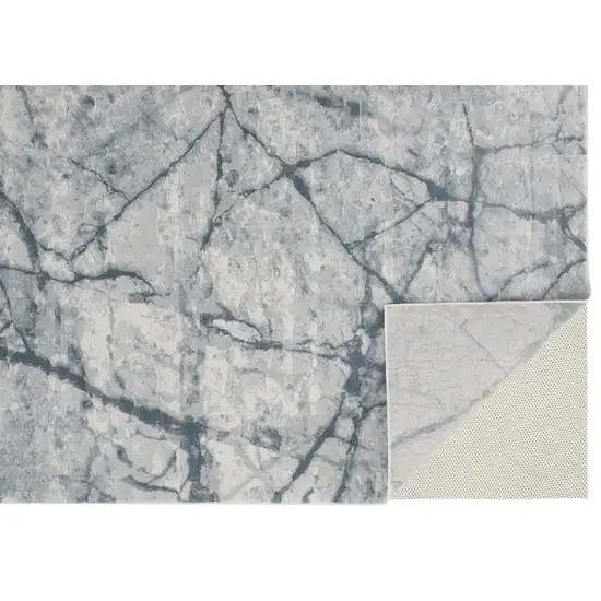 Blue Gray And Ivory Abstract Distressed Stain Resistant Area Rug Photo 6