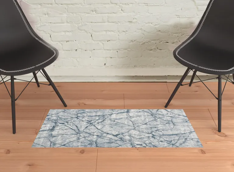 Blue Gray And Ivory Abstract Distressed Stain Resistant Area Rug Photo 2