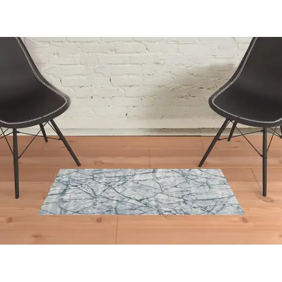 Blue Gray And Ivory Abstract Distressed Stain Resistant Area Rug Photo 2