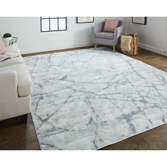 Blue Gray And Ivory Abstract Distressed Stain Resistant Area Rug Photo 4