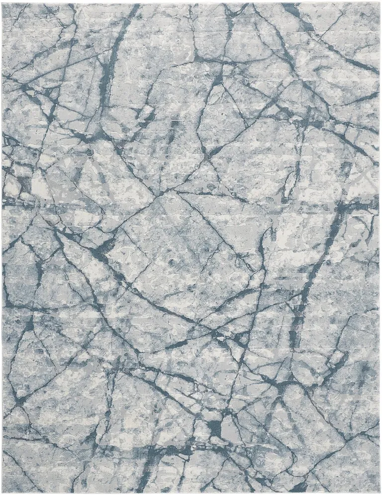 Blue Gray And Ivory Abstract Distressed Stain Resistant Area Rug Photo 1