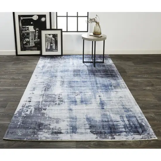 Blue Gray And Ivory Abstract Hand Woven Area Rug Photo 6