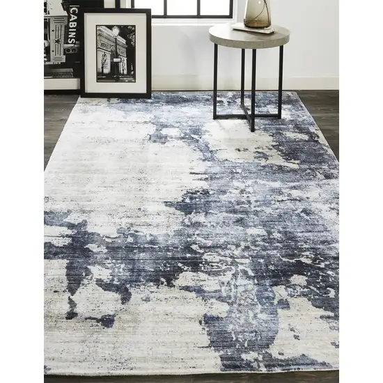 Blue Gray And Ivory Abstract Hand Woven Area Rug Photo 3