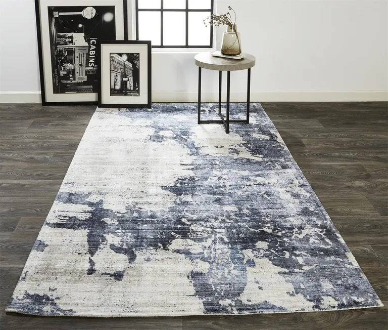 Blue Gray And Ivory Abstract Hand Woven Area Rug Photo 2