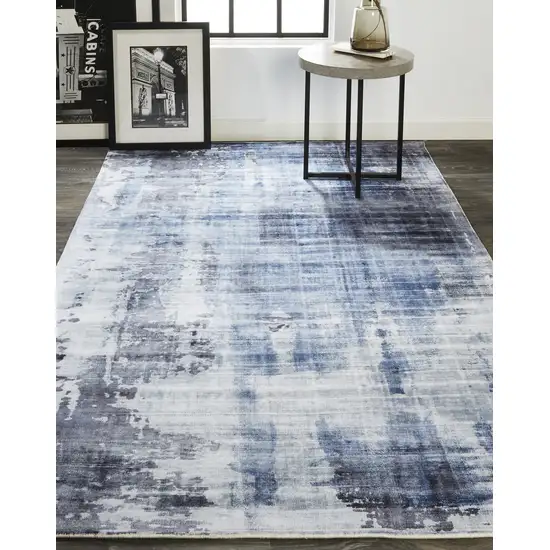 Blue Gray And Ivory Abstract Hand Woven Area Rug Photo 7