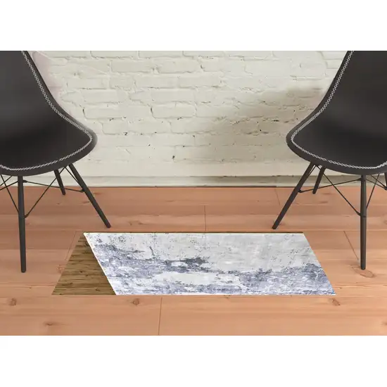 Blue Gray And Ivory Abstract Hand Woven Area Rug Photo 3