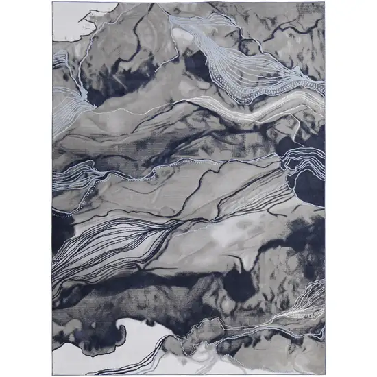 Blue Gray And Ivory Abstract Power Loom Stain Resistant Area Rug Photo 1