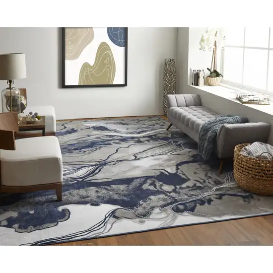 Blue Gray And Ivory Abstract Power Loom Stain Resistant Area Rug Photo 4