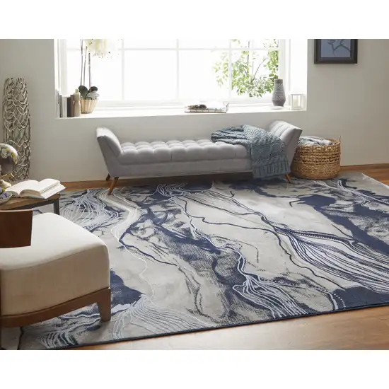 Blue Gray And Ivory Abstract Power Loom Stain Resistant Area Rug Photo 6