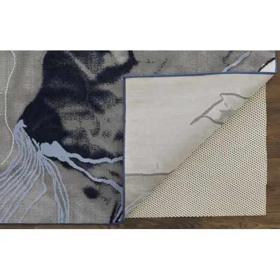 Blue Gray And Ivory Abstract Power Loom Stain Resistant Area Rug Photo 3