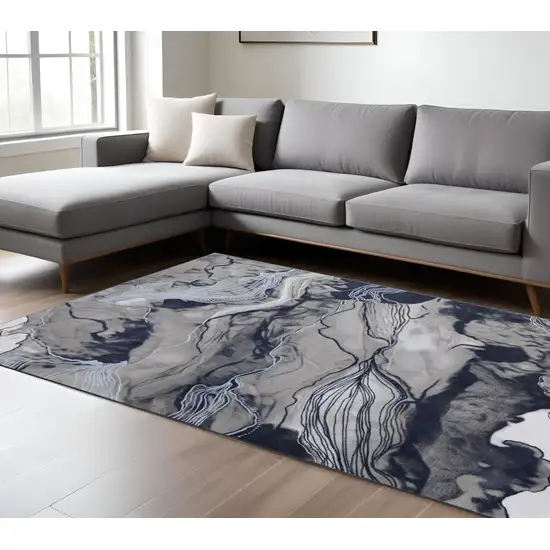 Blue Gray and Ivory Abstract Power Loom Non Skid Area Rug Photo 1