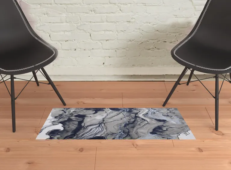 Blue Gray And Ivory Abstract Power Loom Stain Resistant Area Rug Photo 2