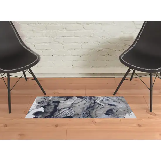 Blue Gray And Ivory Abstract Power Loom Stain Resistant Area Rug Photo 2