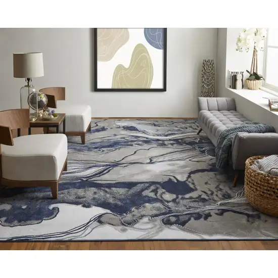 Blue Gray And Ivory Abstract Power Loom Stain Resistant Area Rug Photo 5